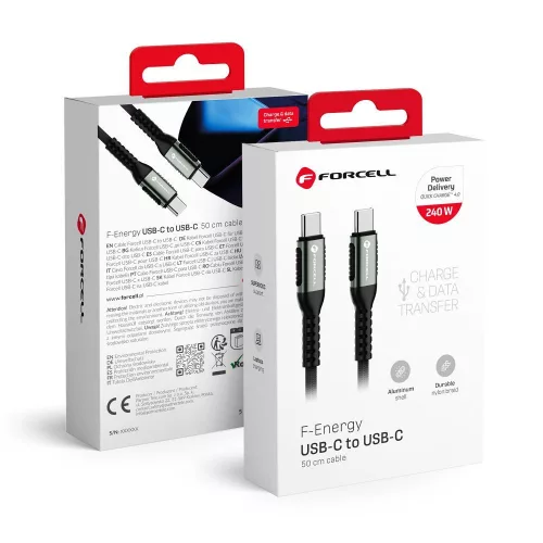 USB C - USB C kábel Forcell F-Energy QC4.0 PD 5A 240W Cafule 0,5 m C263 fekete