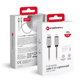   USB C - Lightning kábel Forcell F-Energy PD 3A 27W Fém 2 m C238 ezüst