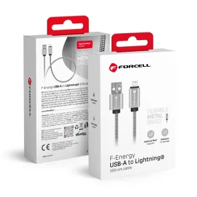   USB A - Lightning kábel Forcell F-Energy 2.4A 12W Fém 2 m C236 ezüst