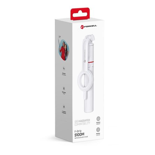 Forcell F-Grip MagSelfie S100M MagSafe kompatibilis szelfibot vezeték nélküli távirányítóval, fehér