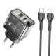 Hoco USB A + USB C QC3.0 PD 3A 20W-os fali telefontöltő + USB C - USB C kábel N34 átlátszó