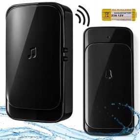   Vezeték nélküli ajtó- és kapucsengő – 300 m hatótávolságú, LED-es, elemes, vízálló fekete