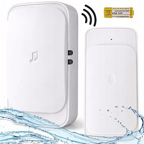   Vezeték nélküli ajtó- és kapucsengő – 300 m hatótávolságú, LED-es, elemes, vízálló fehér