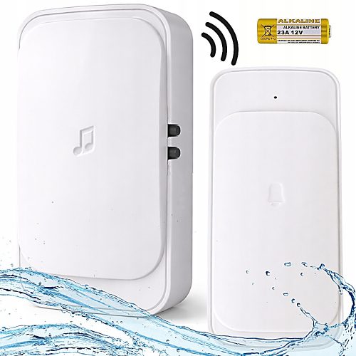 Vezeték nélküli ajtó- és kapucsengő – 300 m hatótávolságú, LED-es, elemes, vízálló fehér