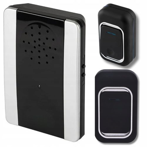 Vezeték nélküli csengő, 300 m hatótávolság, elemes, 2 gomb, vízálló fekete