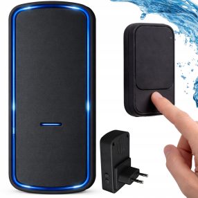   Vezeték nélküli kinetikus LED-es csengő kapukhoz, 130 m-es hatótávolságú, vízálló fekete