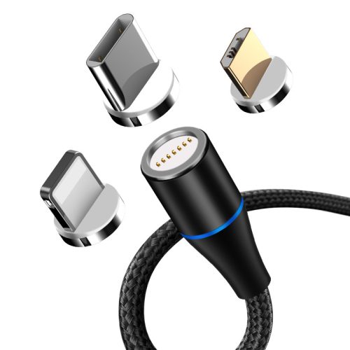 Maxlife 3 az 1-ben Adat- és töltőkábel USB Micro USB / Type C / Lightning mágneses gyorstöltéssel kompatibilis 3A QC3.0 MXUC-02 fekete