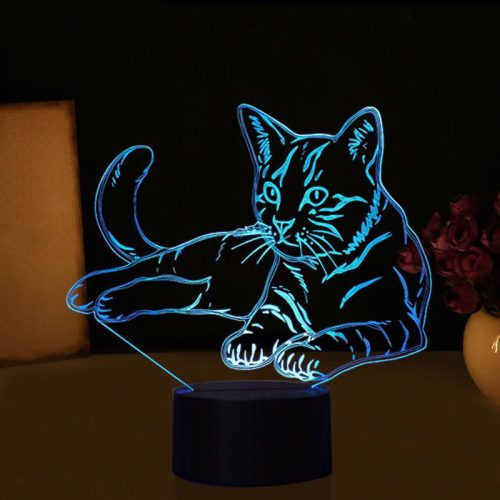 3D LED macska hologramos éjszakai lámpa távirányítóval