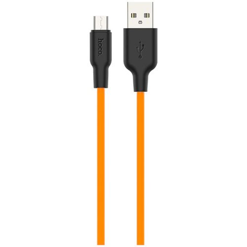 Hoco Plus X21 Micro USB Adat- és töltőkábel szilikon borítású 1m fekete/narancssárga