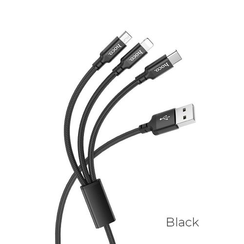 Hoco X14 Times 3 az 1-ben Adat- és töltőkábel (Micro USB / Type C / Lightning) fekete